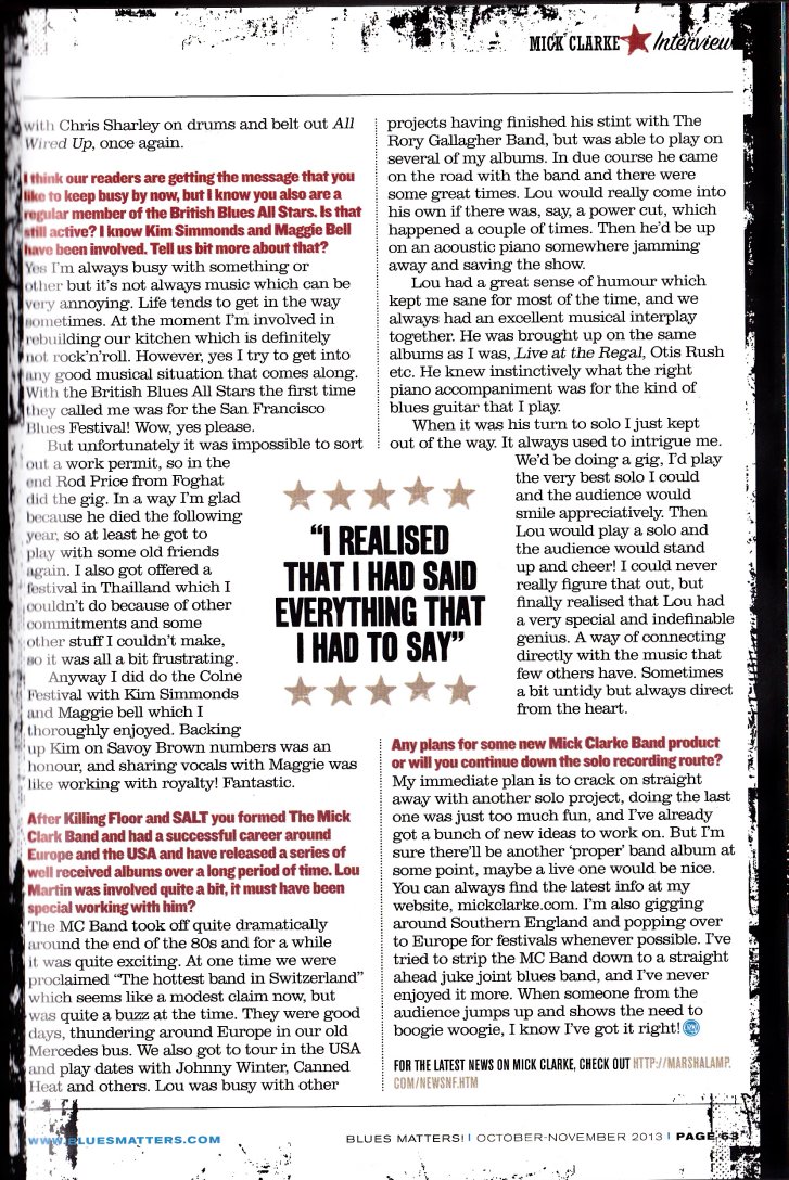 Mick Clarke - Blues Matters feature Oct/Nov 2013